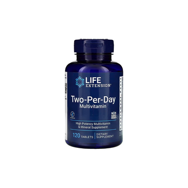 Life Extension Two-Per-Day Multivitamin, 120 tablets, is a high-potency daily supplement providing essential vitamins and minerals.